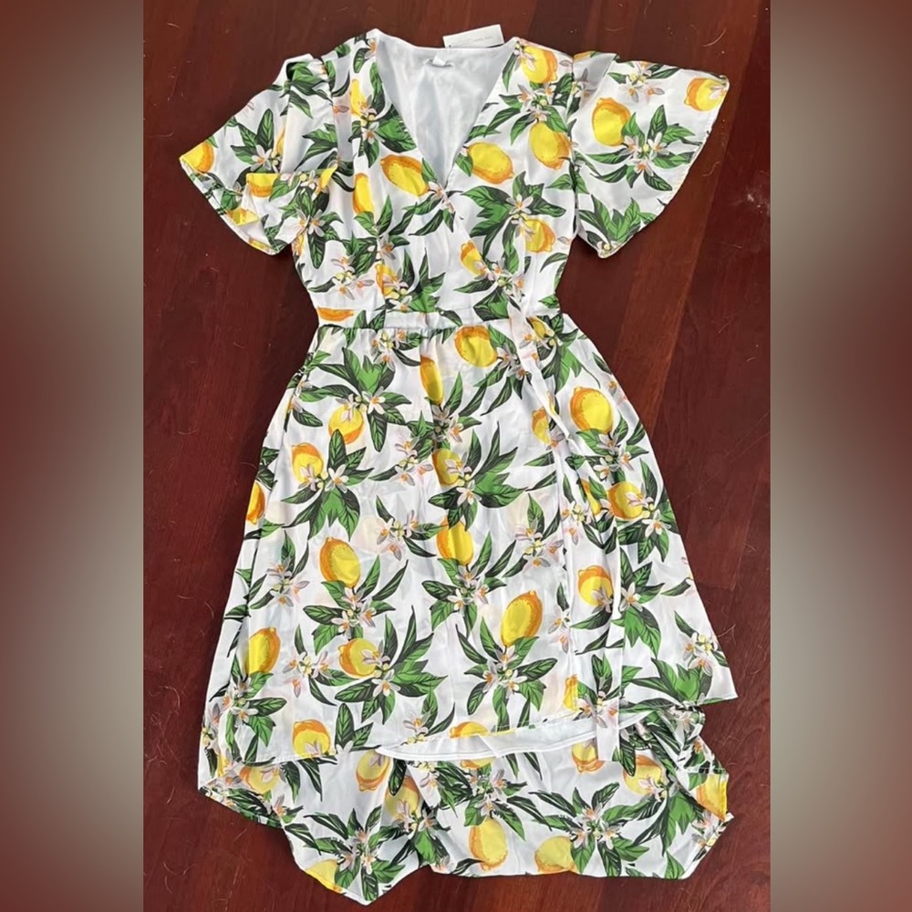 New York & Company Lemon Print High Low Dress